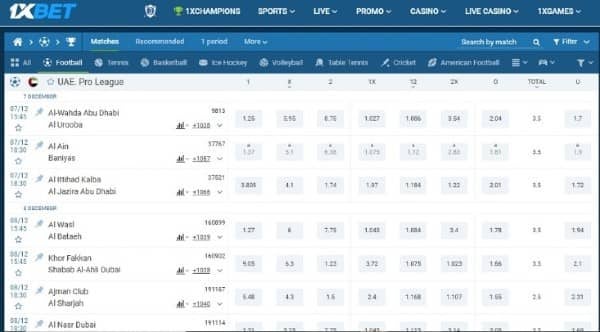 Check odds on 1xbet