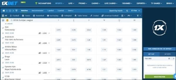 Check odds on 1xbet 