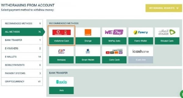 Open the "Withdrawal" tab and choose the Vodafone Cash logo.