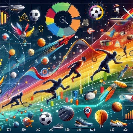 athletes against a background of holograms and sports accessories