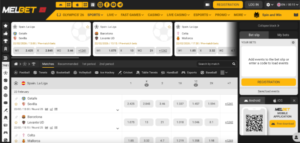 Sports betting in Morocco: Melbets sports page