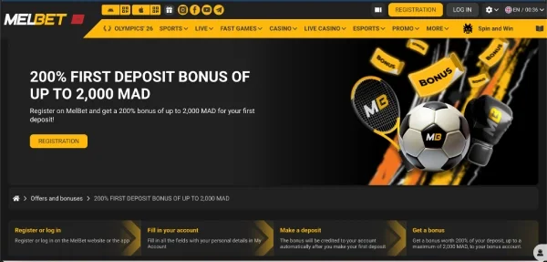 Sports betting in Morocco: Melbets first deposit promotion page
