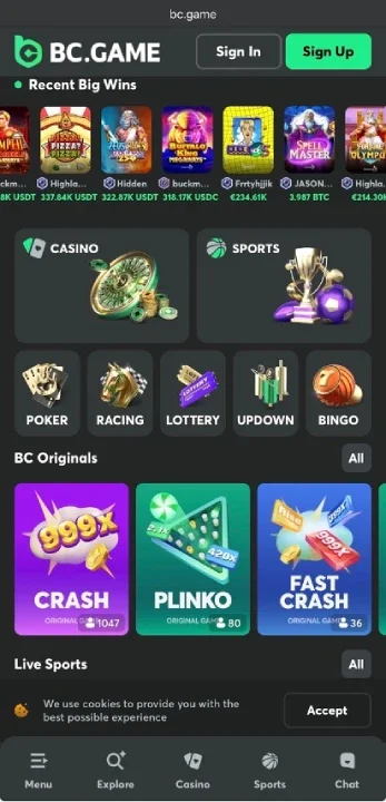 Arabswin: BC.Game's mobile interface