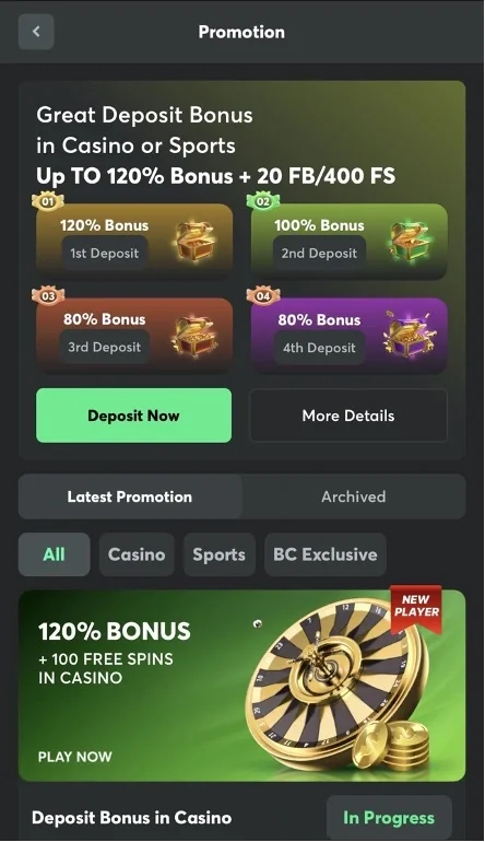 BC.Game's bonuses page