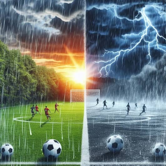 le terrain de football sous la pluie est divisé en deux conditions météorologiques