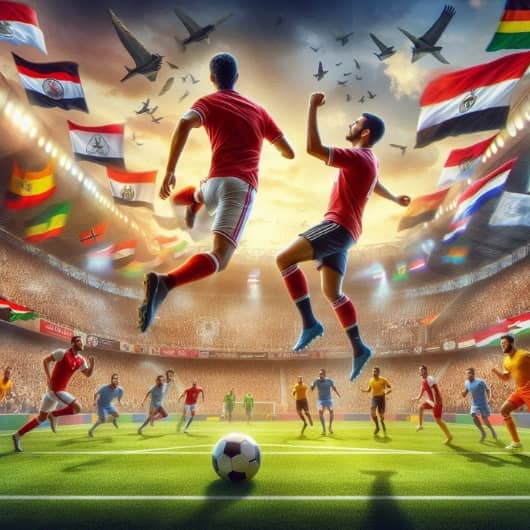 لاعبين يقفزان أثناء مباراة كرة قدم
