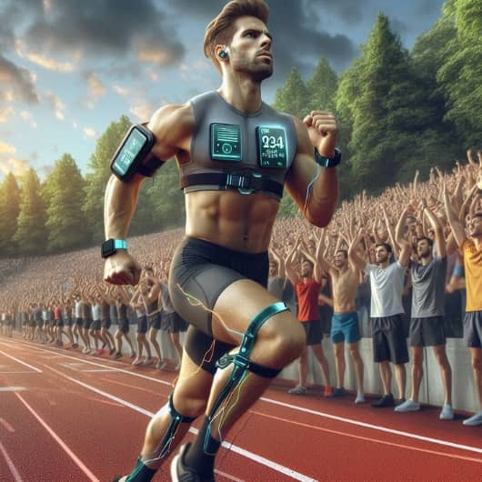 يركض الرياضي على مسار يحتوي على العديد من أجهزة الاستشعار المرفقة به.