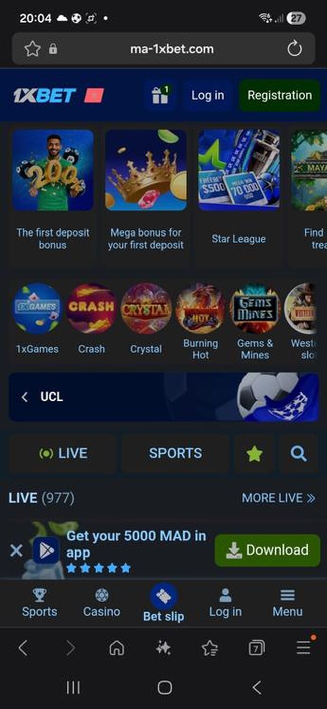 واجهة 1xBet الرئيسية - لوبي الموقع المغربي