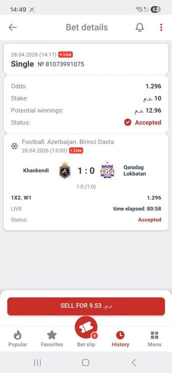 تفاصيل الرهان الحي على مباراة Khankendi في Megapari
